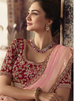 Charming Viscose Pink Embroidered Contemporary Style Saree