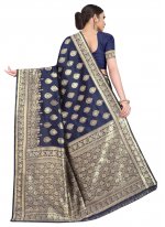 Charming Weaving Navy Blue Silk Designer Saree