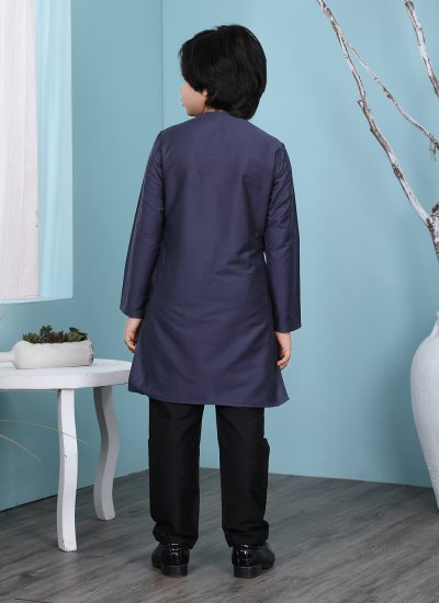 
                            Cherubic Cotton Silk Plain Navy Blue Kurta Pyjama