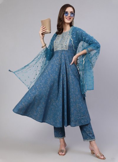 Cherubic Embroidered Firozi Cotton Readymade Suit