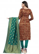 Cherubic Weaving Maroon Banarasi Silk Churidar Suit