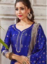 Chic Blue Woven Art Banarasi Silk Pant Style Suit