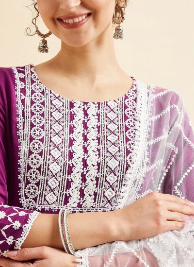 Chic Viscose Purple Embroidered Designer Salwar Kameez