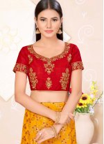 Chic Weaving Banarasi Silk Red and Yellow Lehenga Choli