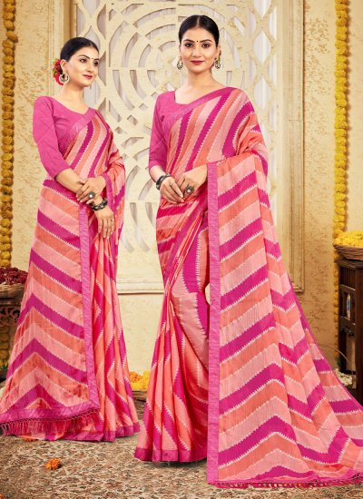 Chiffon Designer Saree in Pink