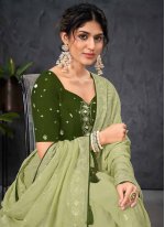 Chiffon Embroidered Traditional Saree in Green