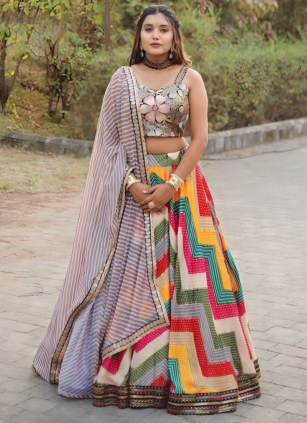 Fine White Jacquard A Line Lehenga Choli 