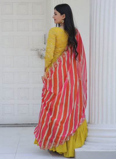 Chiffon Zari Yellow Floor Length Gown