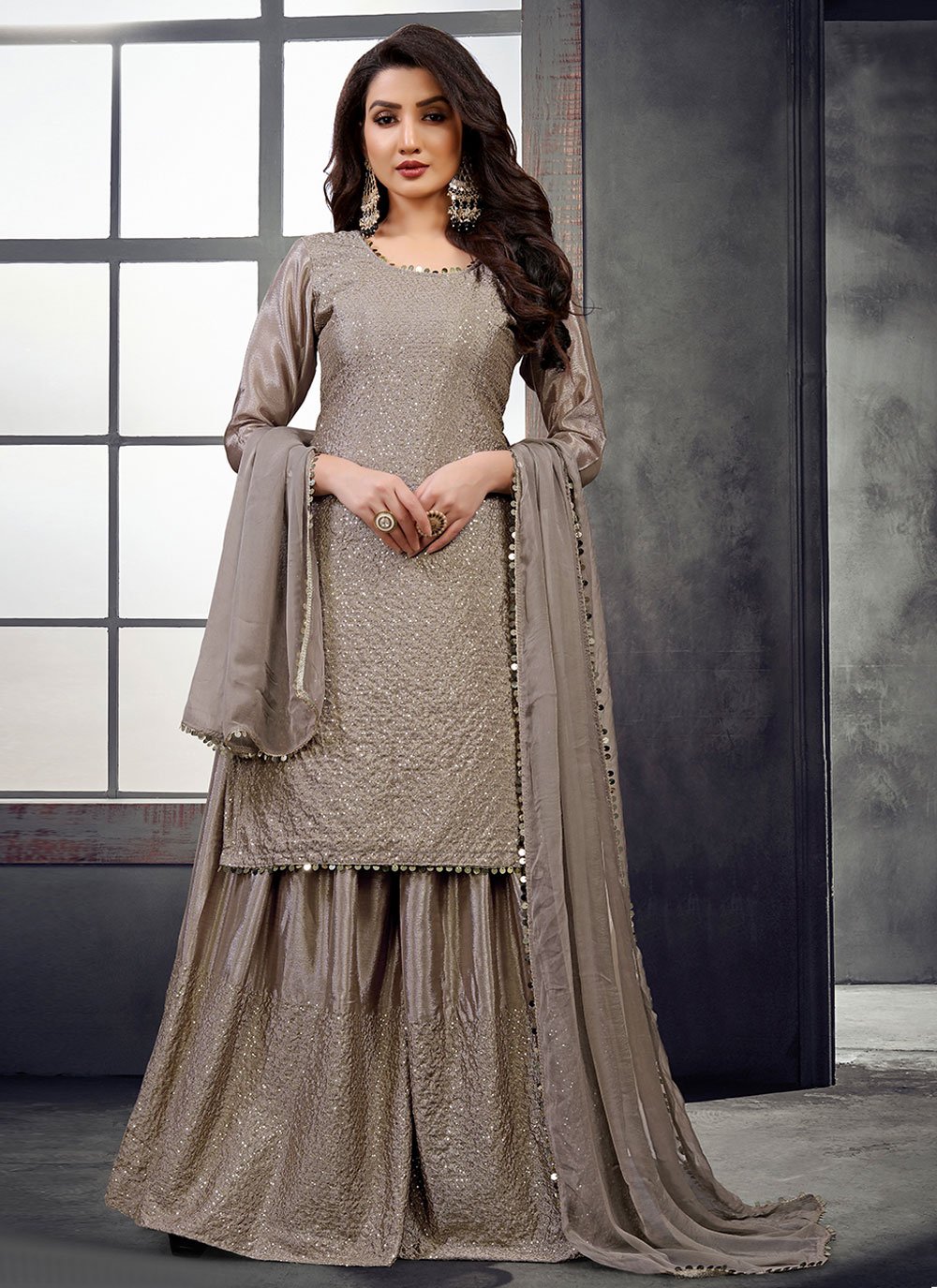 Chinon Grey Designer Pakistani Salwar Suit -