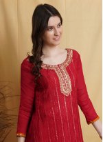 Chinon Palazzo Salwar Suit in Red