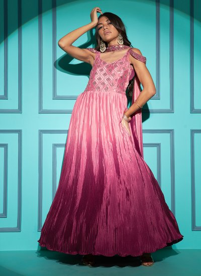 Chinon Sequins Pink Floor Length Gown