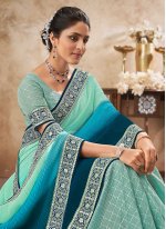 Chinon Shaded Saree in Aqua Blue, Teal and Turquoise