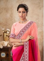 Chinon Shaded Saree in Peach, Rani and Red