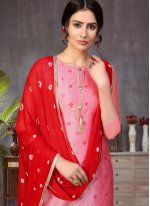 Churidar Designer Suit Fancy Banarasi Silk in Pink