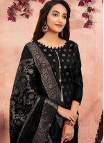 Churidar Designer Suit Printed Banarasi Silk in Black