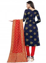 Churidar Salwar Suit Weaving Banarasi Silk in Navy Blue