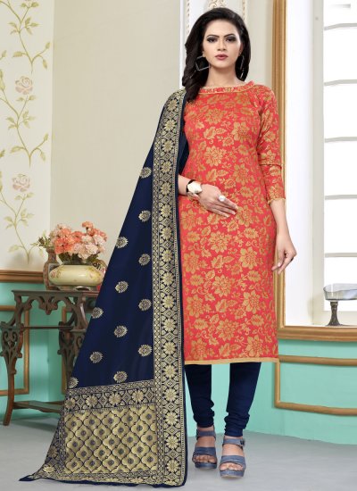 Churidar Salwar Suit Weaving Banarasi Silk in Peach