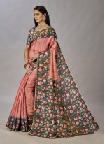 Classic Designer Saree Digital Print Jacquard Silk in Pink