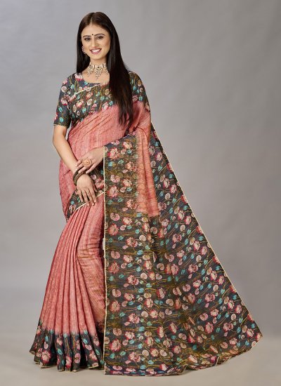 Classic Designer Saree Digital Print Jacquard Silk in Pink