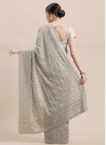 Classic Designer Saree Embroidered Faux Georgette in Grey