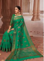 Classic Designer Saree Weaving Chanderi Cotton in Green