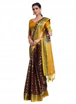 Classic Designer Saree Zari Kanjivaram Silk in Brown
