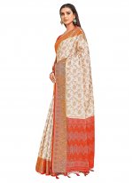 Classic Designer Saree Zari Kanjivaram Silk in Off White