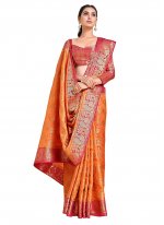 Classic Designer Saree Zari Kanjivaram Silk in Orange