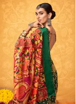 Classic Saree Abstract Print Cotton Satin in Green