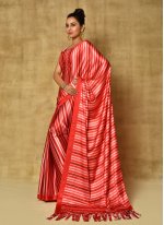 Classic Saree Digital Print Satin in Red