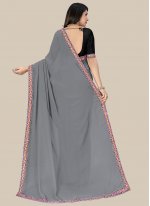 Classic Saree Embroidered Faux Georgette in Grey