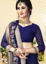 Classic Saree Embroidered Georgette in Navy Blue