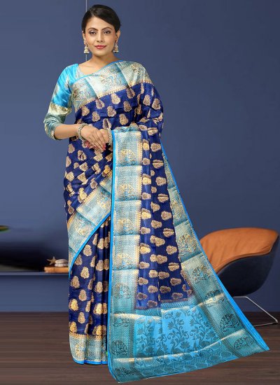 Classic Saree Embroidered Kanjivaram Silk in Blue