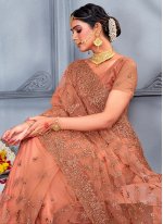 Classic Saree Embroidered Net in Peach