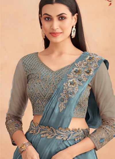Classic Saree Embroidered Silk in Grey