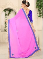 Classic Saree Patch Border Faux Chiffon in Pink