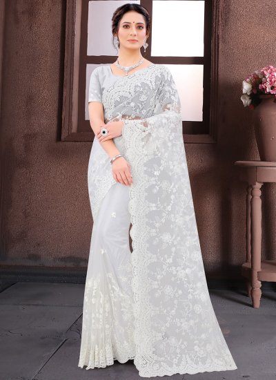 Classic Saree Resham Net in White