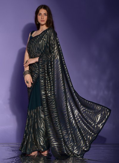 Classic Saree Sequins Georgette in Teal