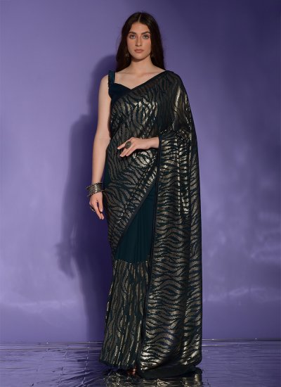 Classic Saree Sequins Georgette in Teal