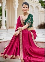 Classic Saree Sequins Vichitra Silk in Rani