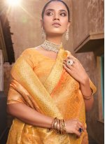 Classic Saree Swarovski Jacquard Silk in Orange