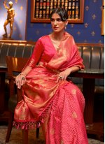 Classic Saree Weaving Satin Silk in Pink