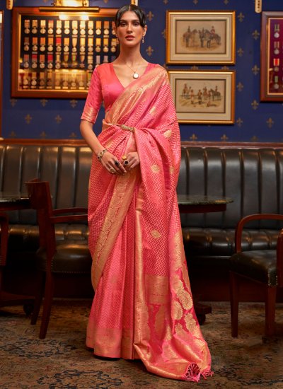 Classic Saree Weaving Satin Silk in Pink