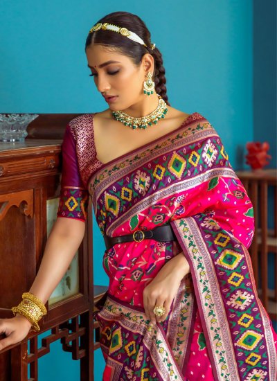 Classic Saree Woven Banarasi Silk in Hot Pink