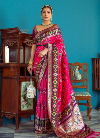 Classic Saree Woven Banarasi Silk in Hot Pink