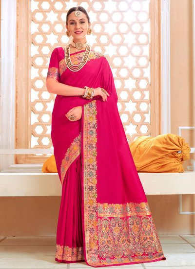 Classic Saree Woven Silk in Hot Pink