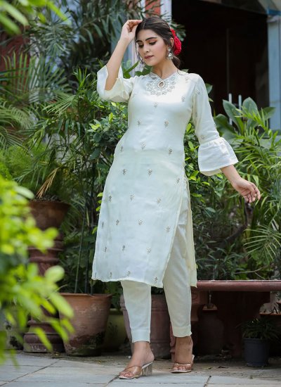 Classical Embroidered Silk Pant Style Suit