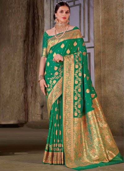 Classical Green Weaving Silk Trendy Saree