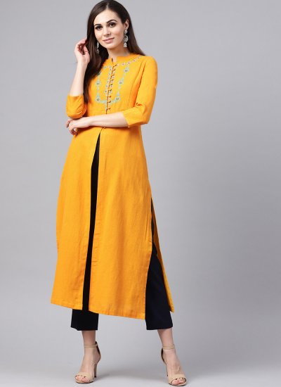 Classical Yellow Party Casual Kurti