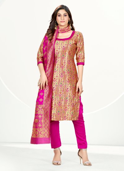 Classy Banarasi Silk Woven Gold Pant Style Suit